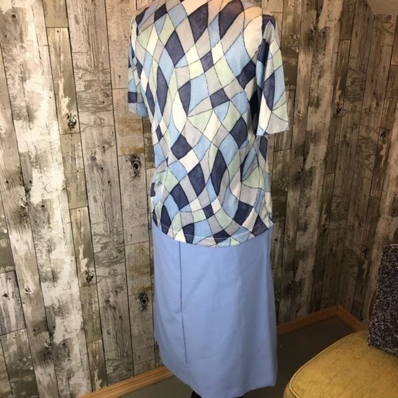 Women' vintage blazer jacket, skirt and geometric shirt suit light blue Medium - Picture 6 of 10